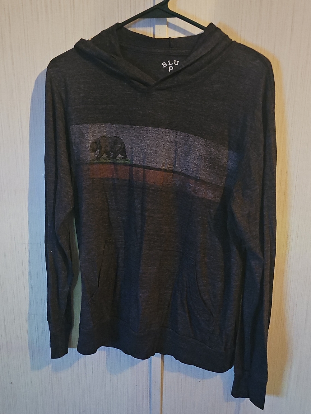 Blue 84 Men’s Charcoal Hooded Long-Sleeve Shirt with Bear Graphic